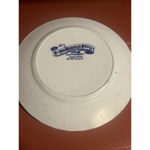 Staffordshire England Flow Blue Plate Landing Hendrick Hudson No 5 Ye Olde - Picture 6 of 7